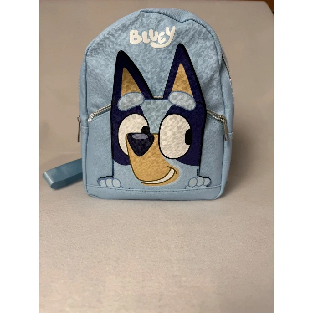 Bluey Kids Mini Backpack Light Blue Faux Leather Small Travel Bag 10x8